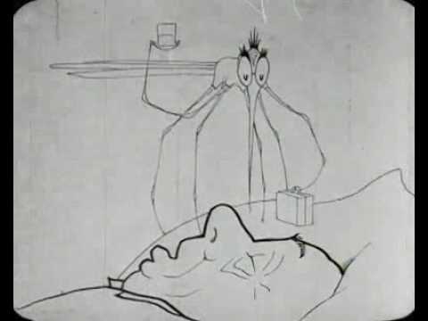 Still from 'How A Mosquito Operates' featuring the mosquito on a sleeping man